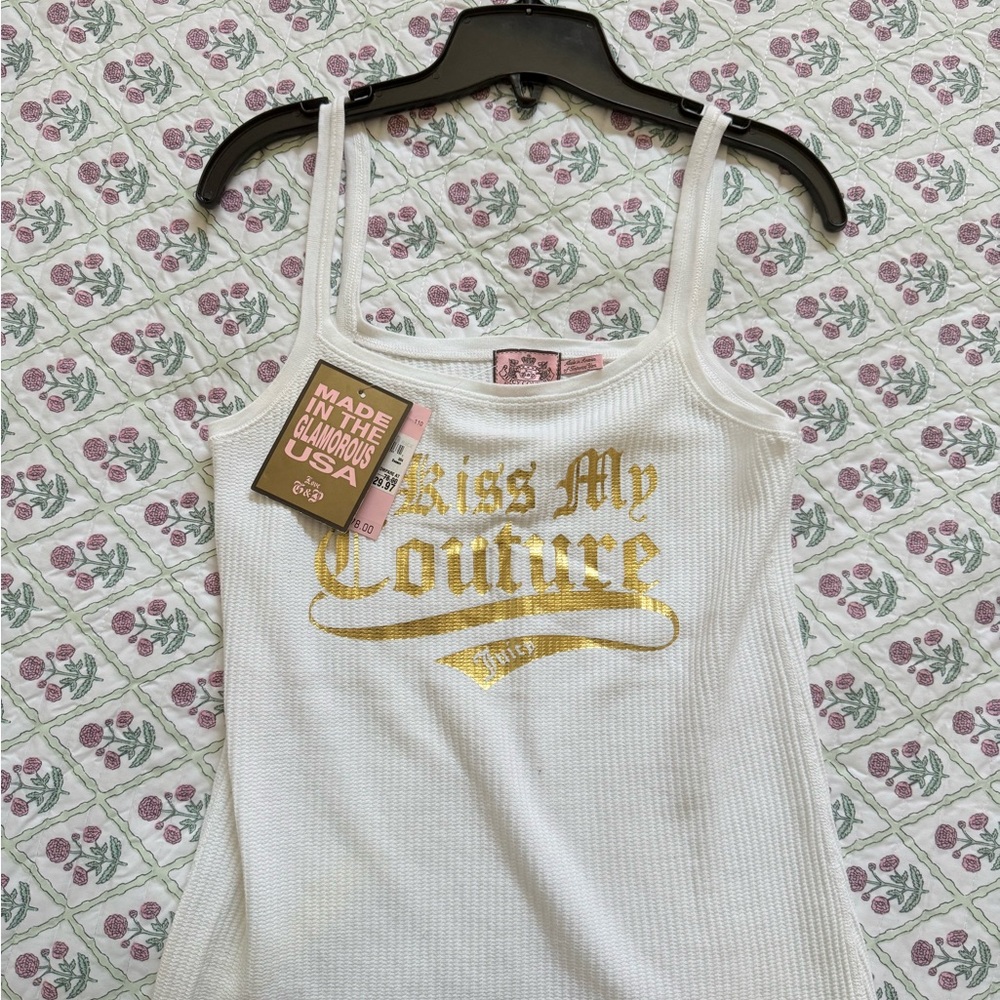 Juicy Couture White and Gold Ribbed Sleeveless Tank Top
